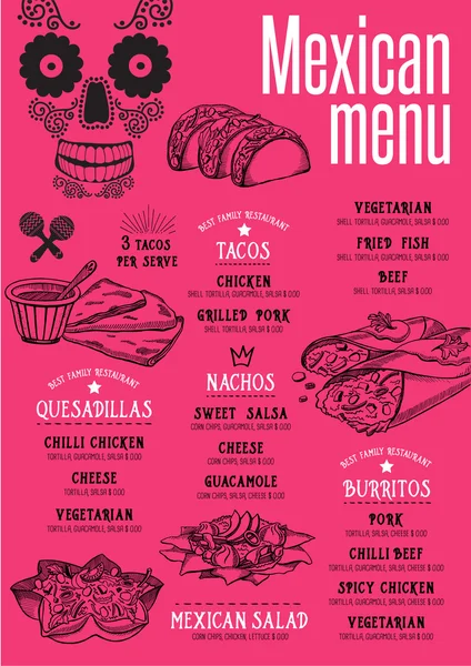 墨西哥餐厅，菜单、 模板 免版税图库插图