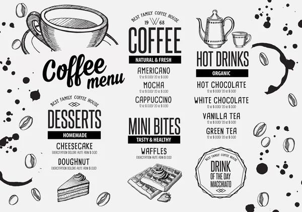 커피 메뉴 레스토랑, 음료 템플릿 스톡 일러스트레이션