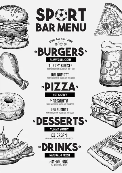 Menu sport bar restaurant, food template Royalty Free Stock Illustrations