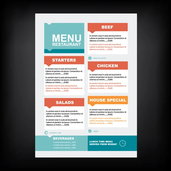 Menú cafetería restaurante — Vector de stock