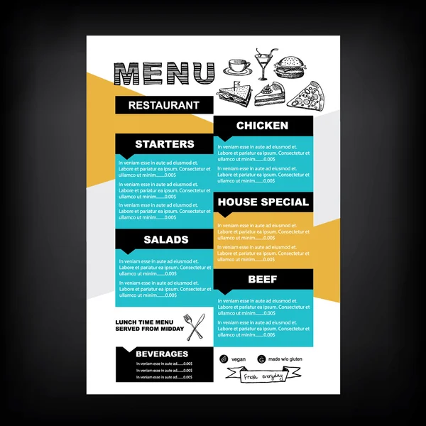 Restaurant cafe menu, template design. — Stock Vector