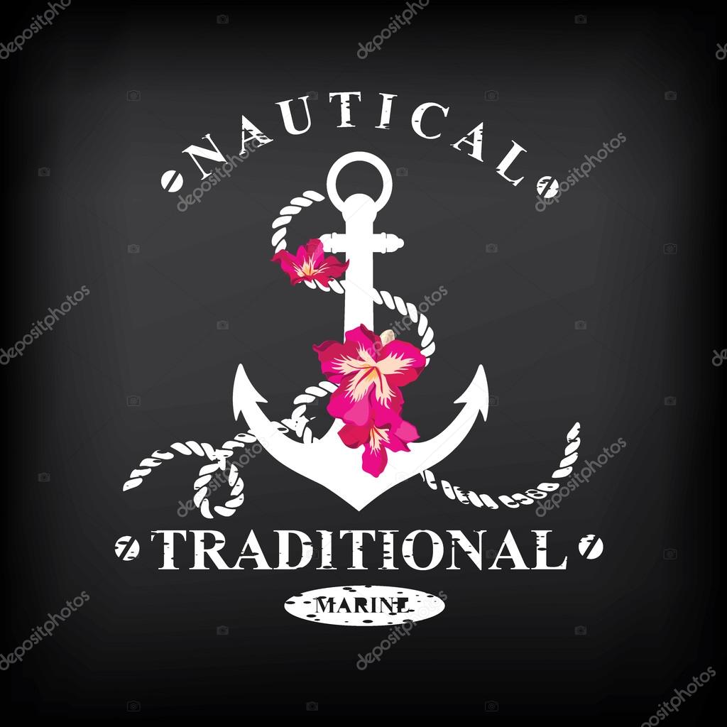 T-shirt print design. Nautical marine, badge design.
