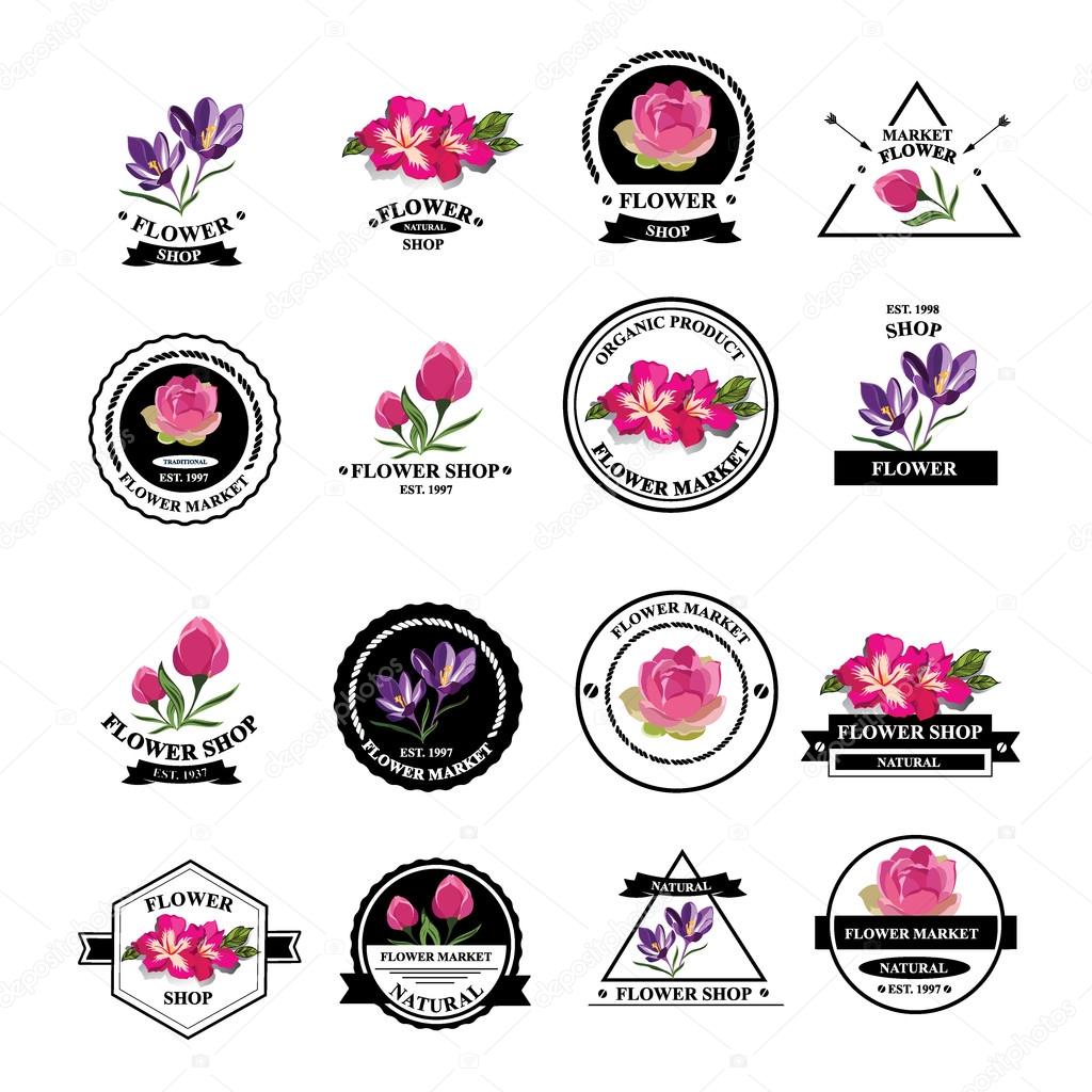 Flower shop icons. Vector illustration.