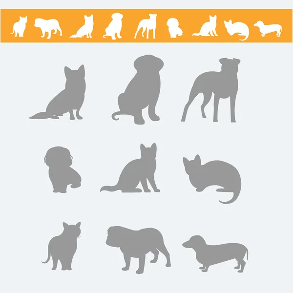 Nastavení ikon psi a kočky — Stockový vektor