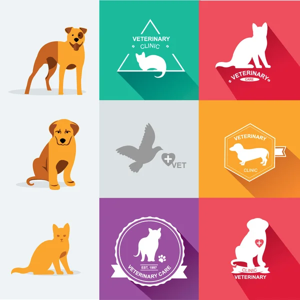 Köpek ve kedi Icons set — Stok Vektör