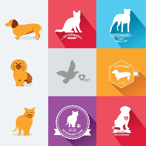 Köpek ve kedi Icons set — Stok Vektör