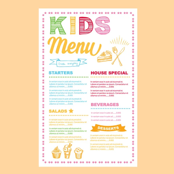 Menu pour enfants. Modèle vectoriel . — Image vectorielle