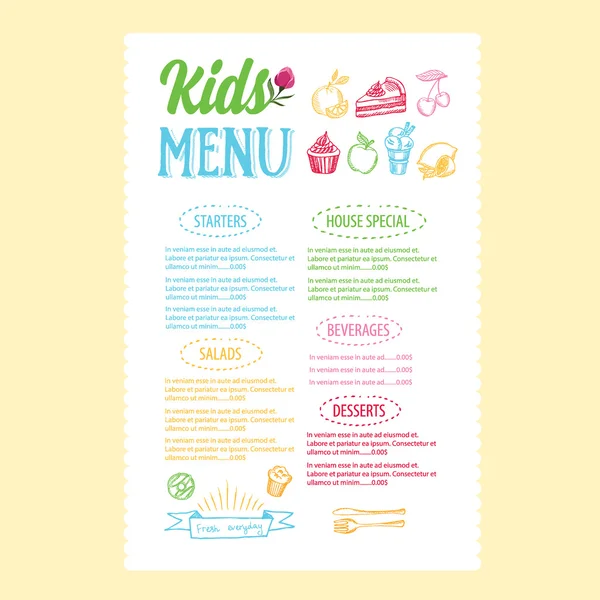 Kids menu. Vector template. — Stock Vector