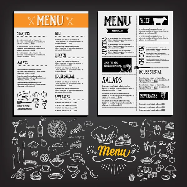Yemek menüsü, Restoran şablon tasarımı — Stok Vektör