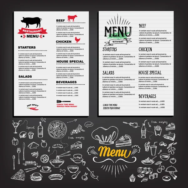 Menu alimentaire, conception de modèle de restaurant — Image vectorielle