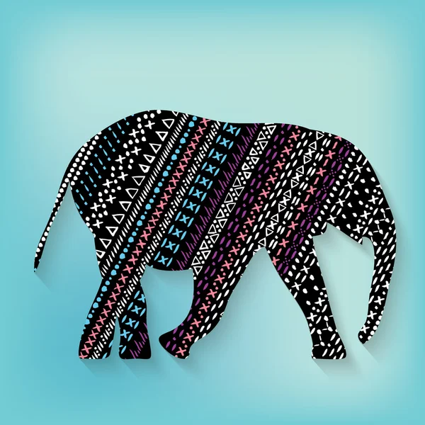 Elefante con patrón de impresión tribal — Vector de stock