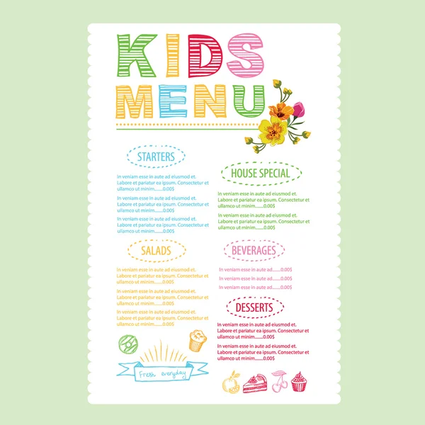 Modèle de menu enfants — Image vectorielle