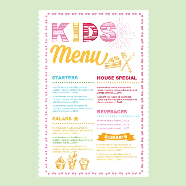 Modèle de menu enfants — Image vectorielle