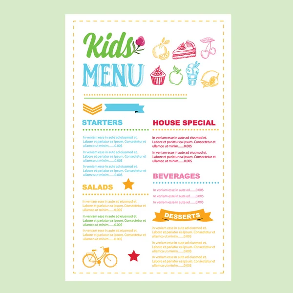 Modèle de menu enfants — Image vectorielle