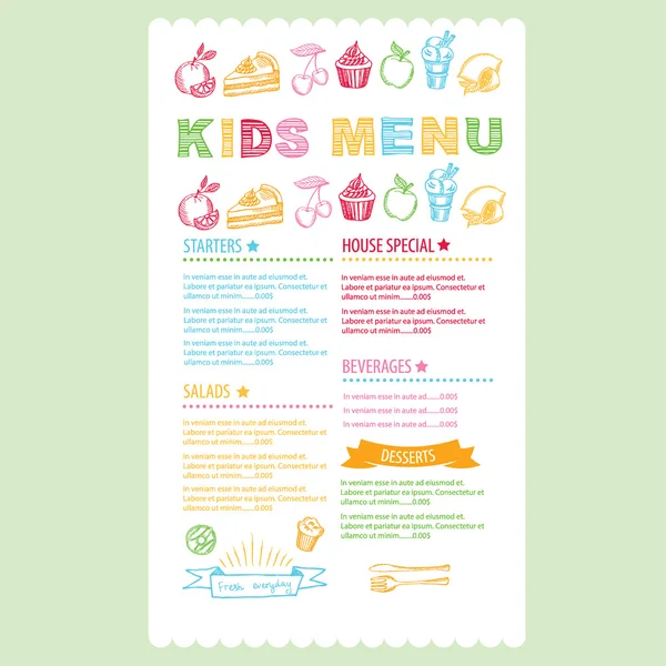 Modèle de menu enfants — Image vectorielle