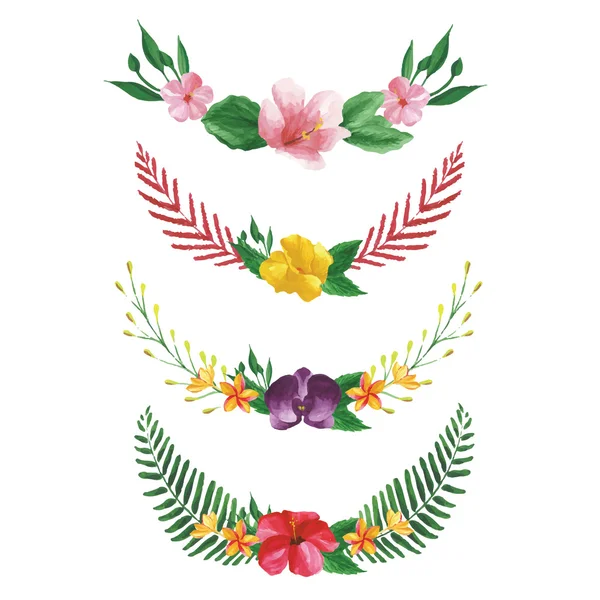 Acuarela flores tropicales y hojas . — Vector de stock