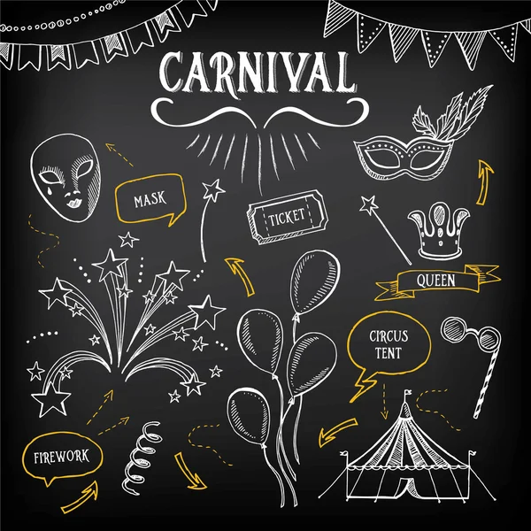 Ícones de carnaval, design de esboço —  Vetores de Stock