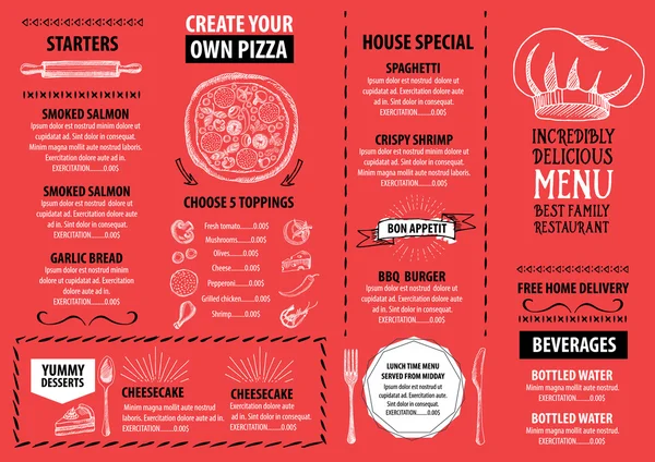 Modèle de menu restaurant rouge design — Image vectorielle
