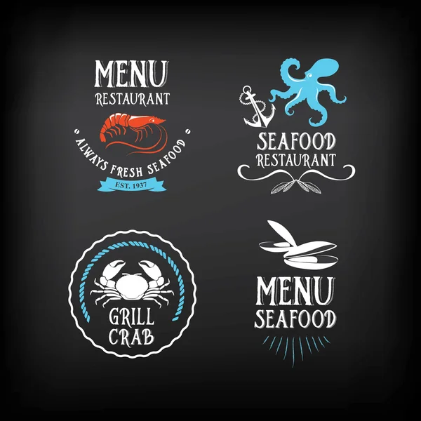 Menú de mariscos e insignias — Vector de stock