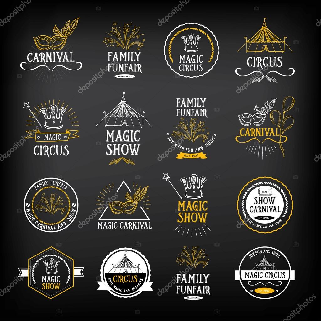 Circus and carnival vintage design, label elements.