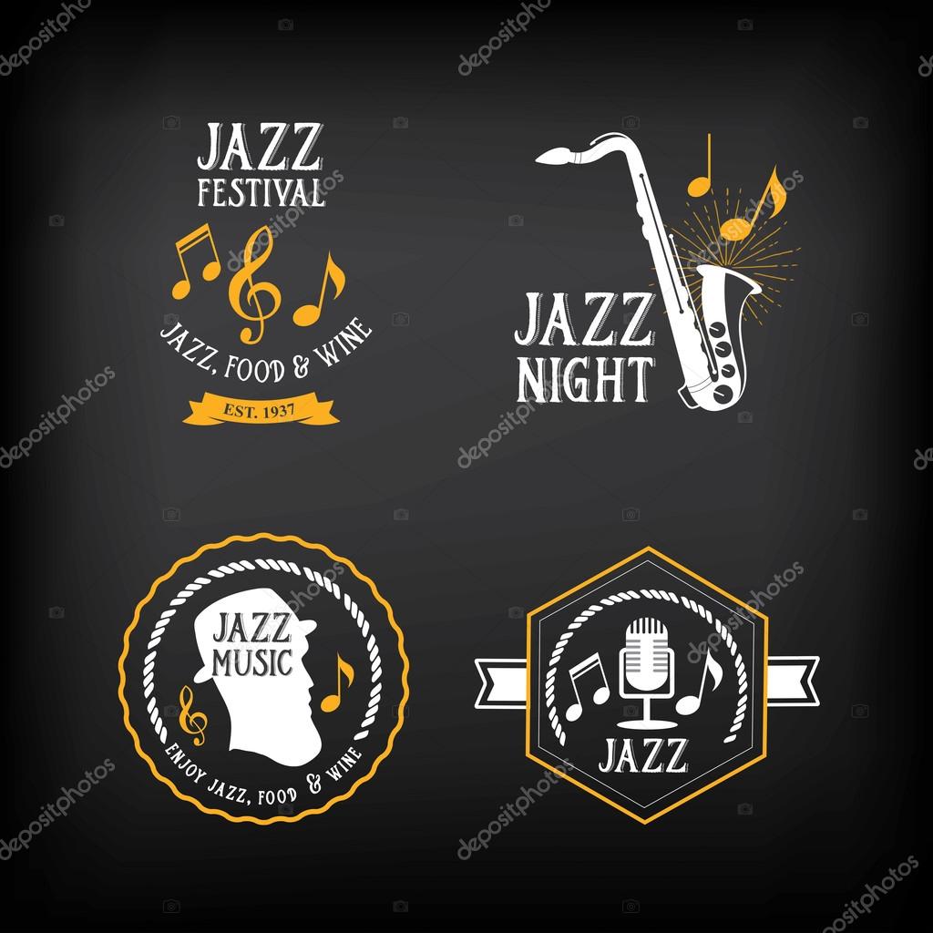 Jazz music party logo and badge design. Vector illustration