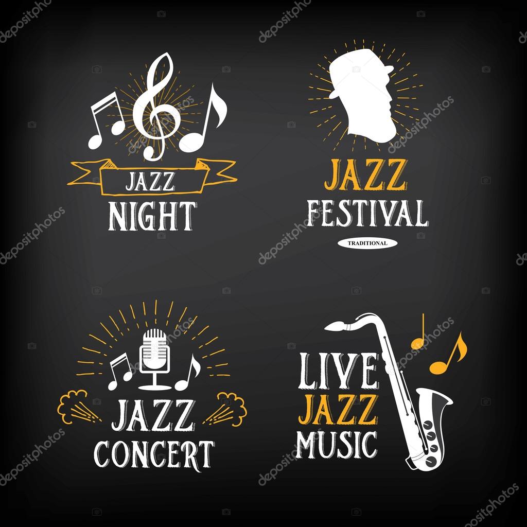 Jazz music party logo and badge design. Vector illustration