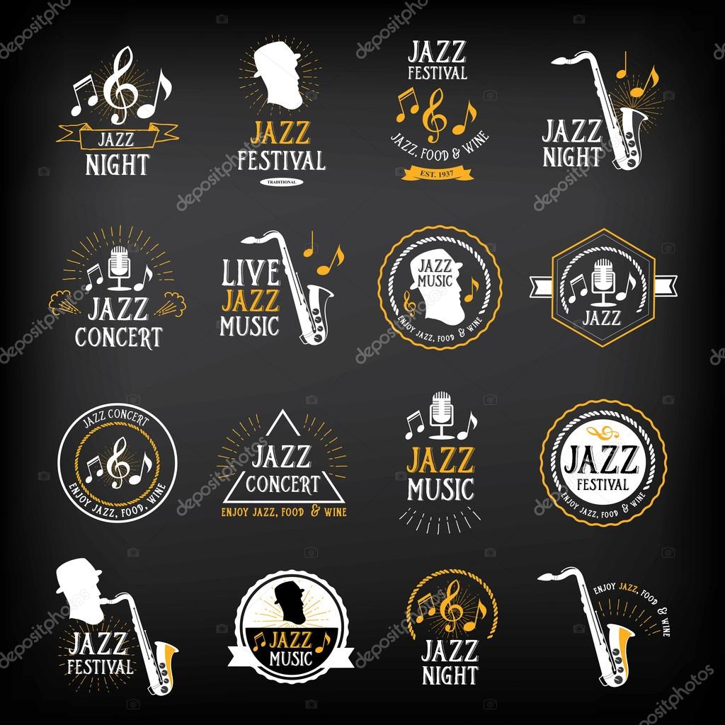 Jazz music party logo and badge design. Vector illustration