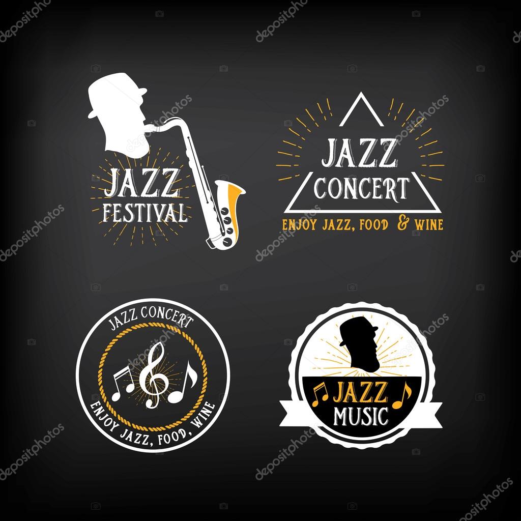 Jazz music party logo and badge design. Vector illustration