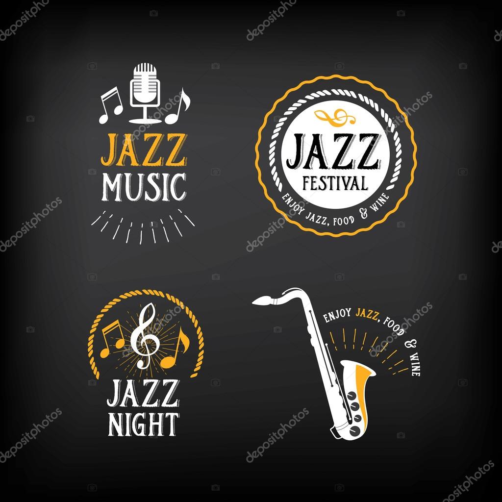 Jazz music party logo and badge design. Vector illustration
