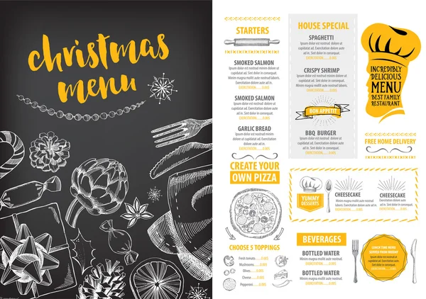 Fiesta de Navidad invitación restaurante folleto — Vector de stock