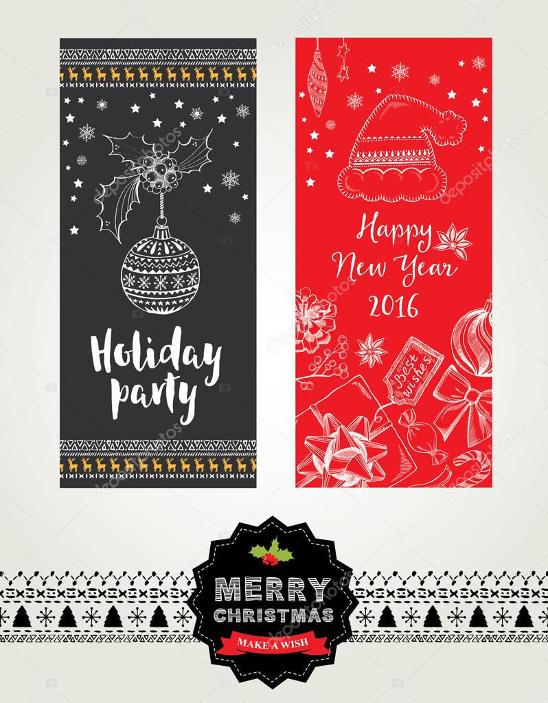 Christmas party invitation. Holiday card. Vector template with graphic.