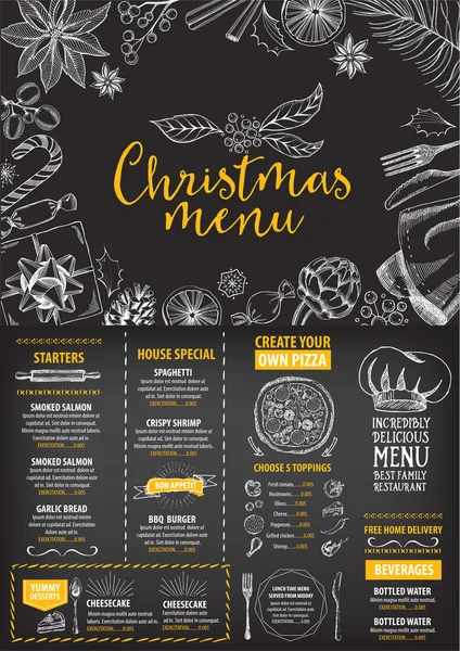 Christmas menu brochure. Food flyer. — Stockový vektor