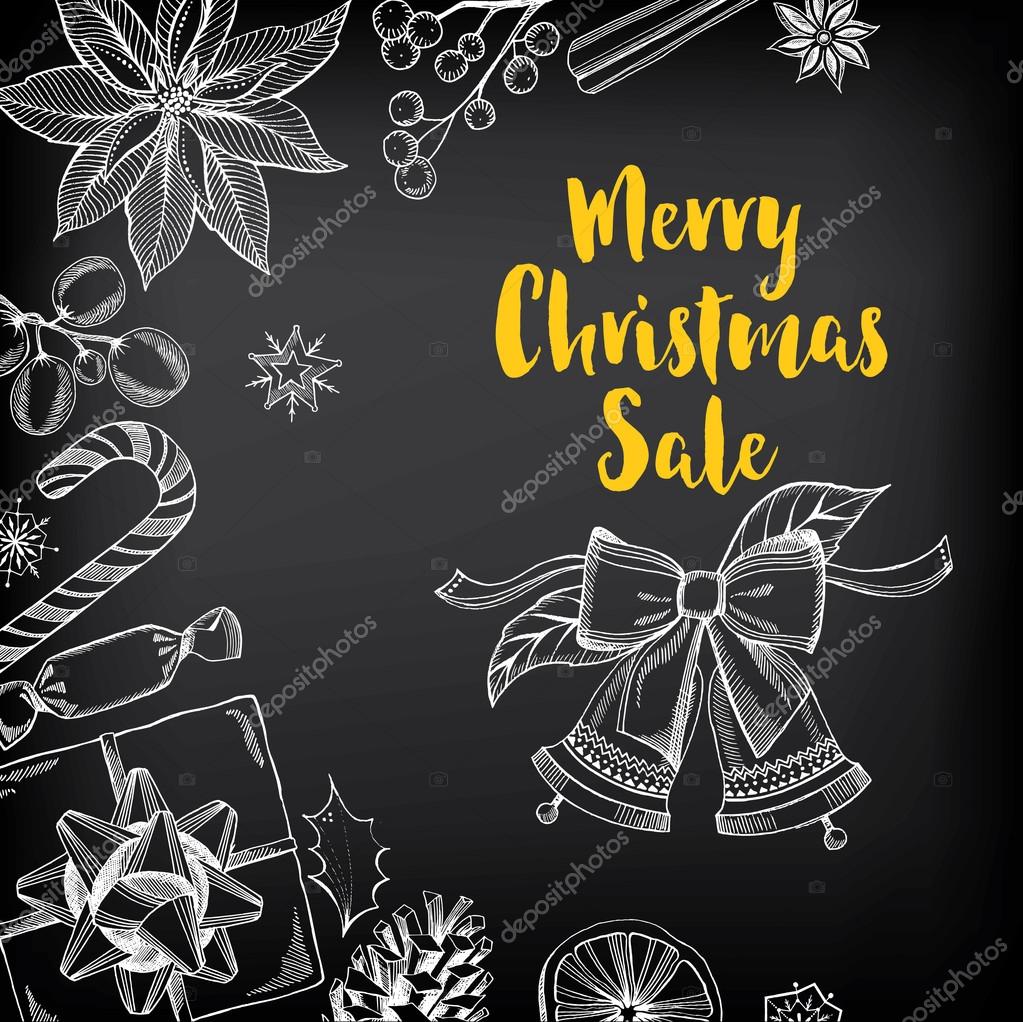 Vector christmas sale poster. Holiday background and design banner. Vector banner with handdrawn xmas graphic.