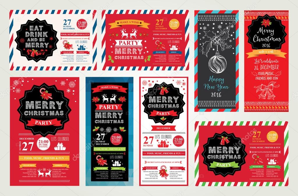 Vector christmas party invitation with toys. Holiday background and design banner. Vector template with hand-drawn xmas graphic.
