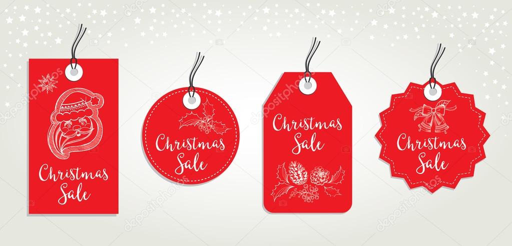 Vector christmas sale poster with toys. Holiday background and design banner. Vector banner with hand-drawn xmas graphic.