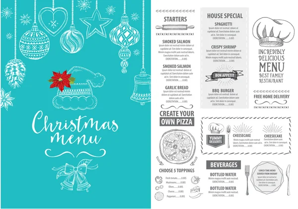 Folleto del restaurante de Navidad, diseño del menú . — Vector de stock