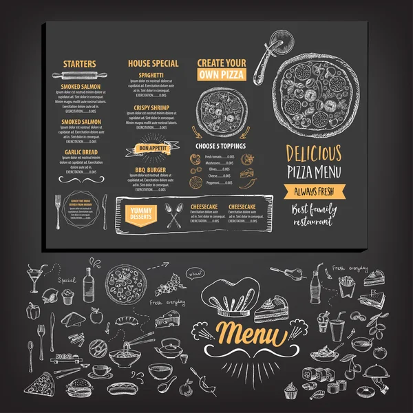 Brosur restoran, desain menu . - Stok Vektor