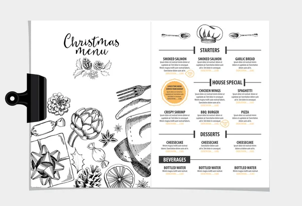 Weihnachtliches Restaurant Menüdesign — Stockvektor