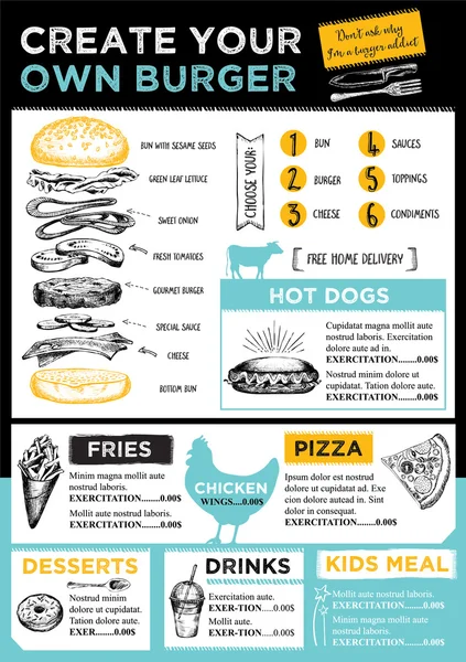 Menu restoran kafe, brosur makanan . - Stok Vektor