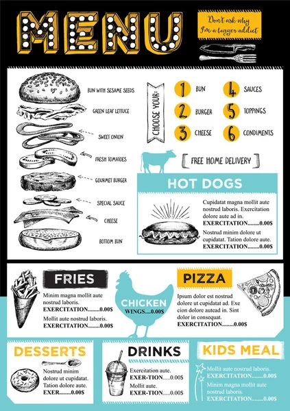 Restaurante menú cafetería, plantilla de diseño . — Archivo Imágenes Vectoriales
