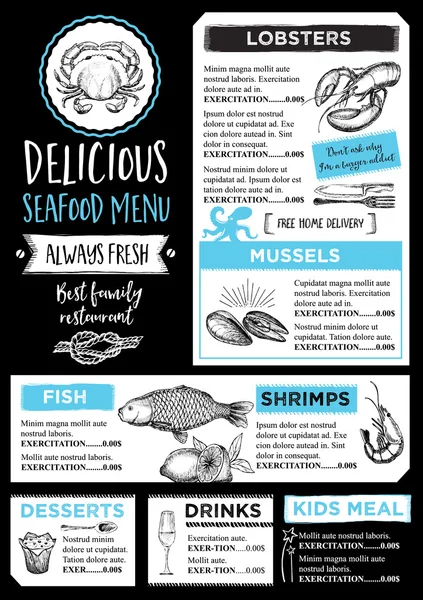 Seafood restaurant brochure — Stock Vector