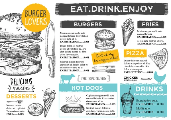 Restaurante menu de café, design de modelo . —  Vetores de Stock