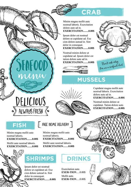 Brochure restaurant fruits de mer — Image vectorielle