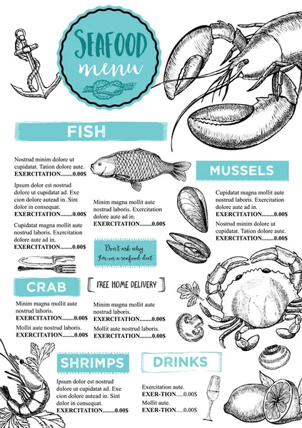 海鲜餐厅宣传册 — 图库矢量图片