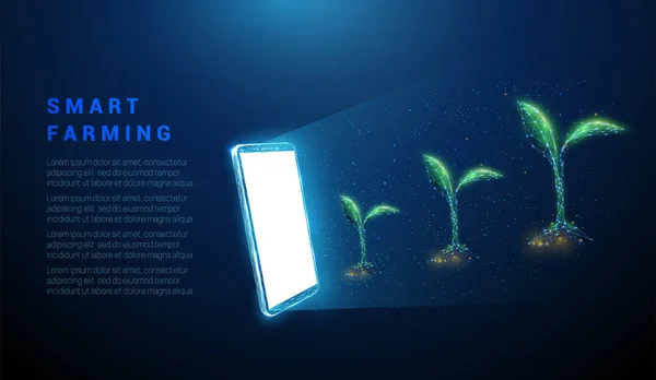 Αφηρημένο μπλε κινητό τηλέφωνο με πράσινα φυτά. — Διανυσματικό Αρχείο