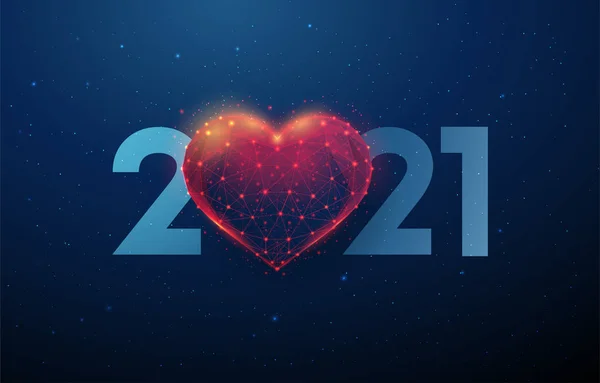 Streszczenie Szczęśliwego Nowego Roku 2021 kartka z pozdrowieniami o kształcie serca — Wektor stockowy
