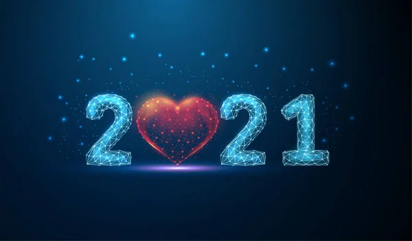 Streszczenie Szczęśliwego Nowego Roku 2021 Kartka Pozdrowieniami Kształcie Serca Niski — Wektor stockowy
