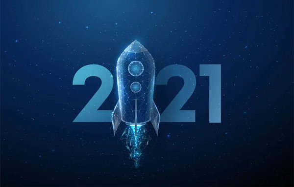 Streszczenie Szczęśliwego 2021 Nowy Rok pocztówka wystrzelenie rakiety — Wektor stockowy