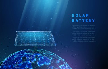 Dünya gezegenindeki soyut mavi güneş pili, panel, yenilenebilir enerji