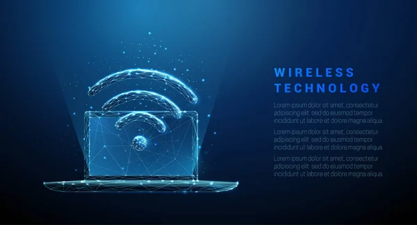 Αφηρημένο μπλε χαμηλό πολυ lap-top με το σύμβολο wi-fi — Διανυσματικό Αρχείο